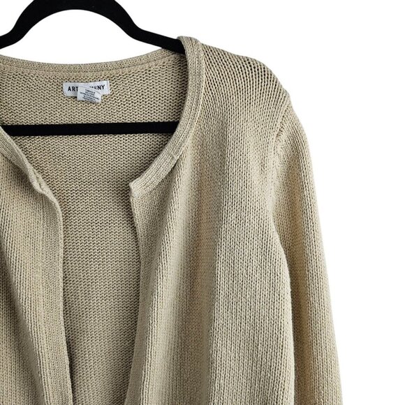 Artisan NY Cardigan Boho Fringe Knit Beige Open Front Sweater - Picture 3 of 9